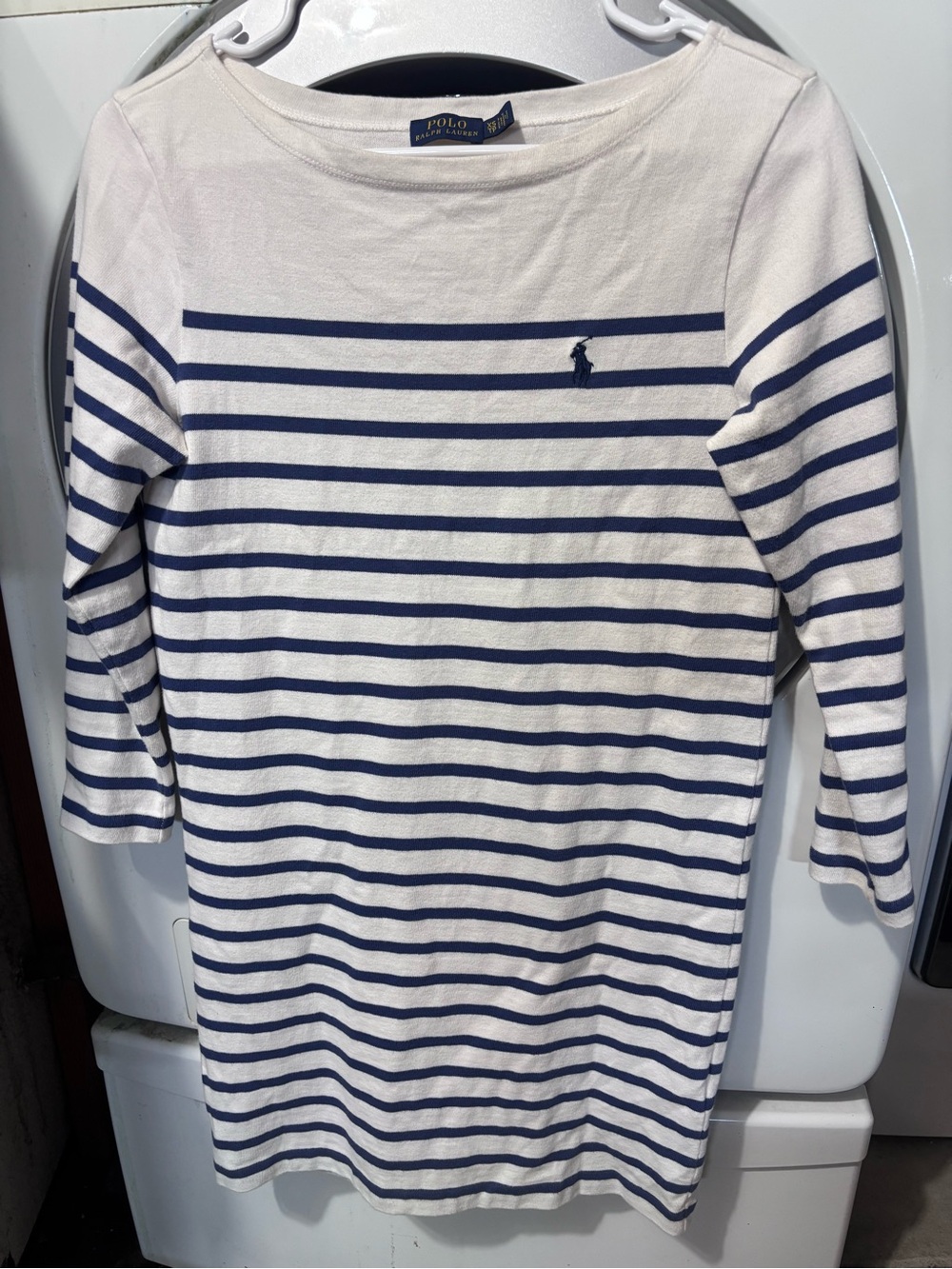 Polo by Ralph Lauren White and Navy Striped Boatneck Top